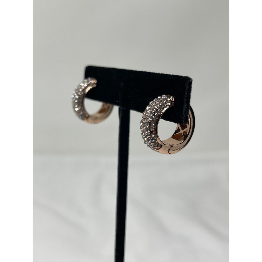 Joan Boyce Hoop Earrings Womens OS Rose Gold Excellent Pave Crystal Huggie - Picture 4 of 8